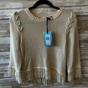 🧶 Chelsea & Violet Fringe Hem Knit Sweater Boho Crop M NWT